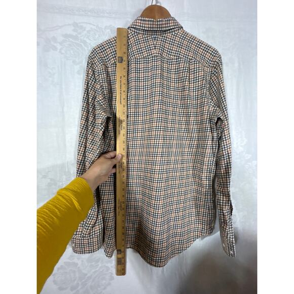 J McLaughlin Flannel Shirt Large Brown Plaid Gingham Trim Fit - Picture 11 of 11